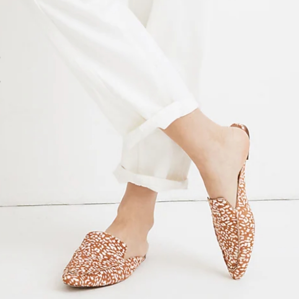 Madewell Frances leopard print calf hair skimmer mules slip on sandals